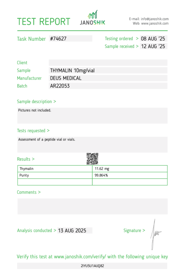 Thymalin Test Report #74627